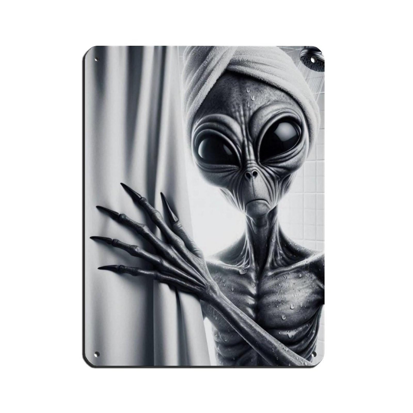Alien UFO Bathroom Art Outer Space Bathroom Art (3) Retro Poster Metal Tin Sign Chic Art Retro Iron Painting Bar People Cave Cafe Family Garage Poster Wall Decoration 12x16inch(30x40cm)