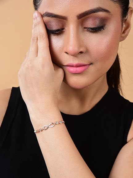Nilu's Collection Infinity Shape Cubic Zirconia Diamond Bracelet for Women & Girls, Jewelry for Gift, Adjustable Charm Bracelet - Image 7