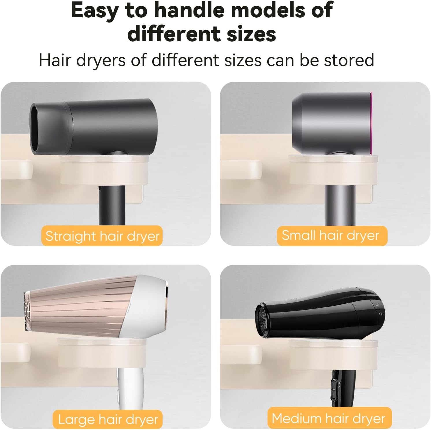 Hair Dryer Holder Curling Iron Holder Flat Iron, Curling iron holder wall mount, 3 in 1 Bathroom Hair Tool Organizer Rack for Universal Dryer,(milky white)