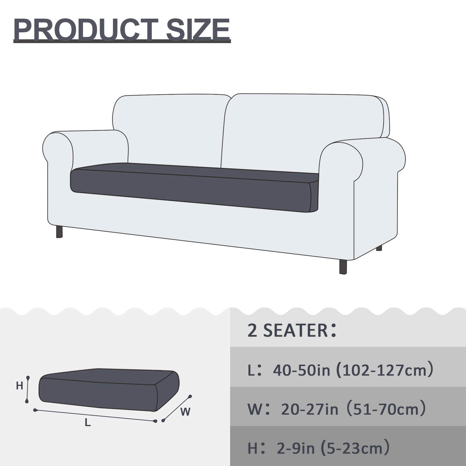 TAOCOCO Copricuscini Per Divani, Copridivano Elasticizzato, Alta qualità Cuscino Protezione Divano Sedile Lavabile(2 Posti, Grigio Chiaro)