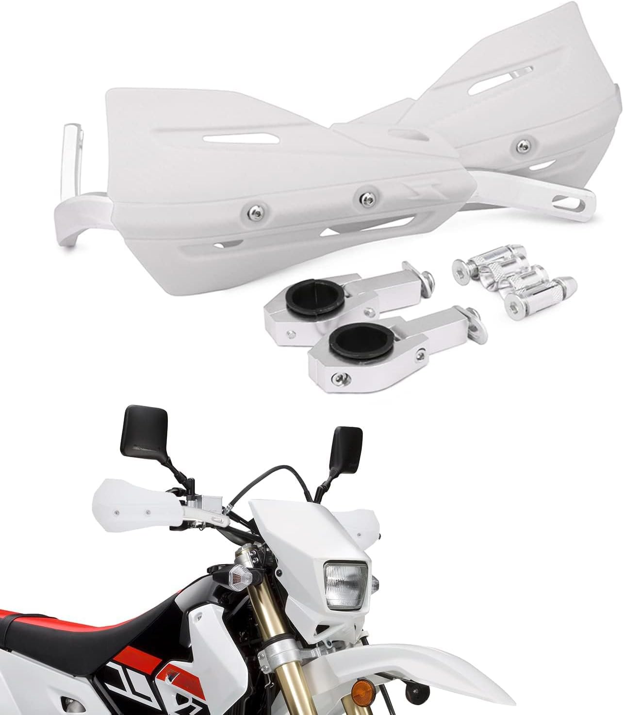 JFG RACING Dirt Bike Handguards,Motorcycle 7/8'' and 1 1/8'' Hand Guards Aluminum Universal for Dirt Pit Bike MX Motocross Supermoto Racing ATV Quad KAYO - White