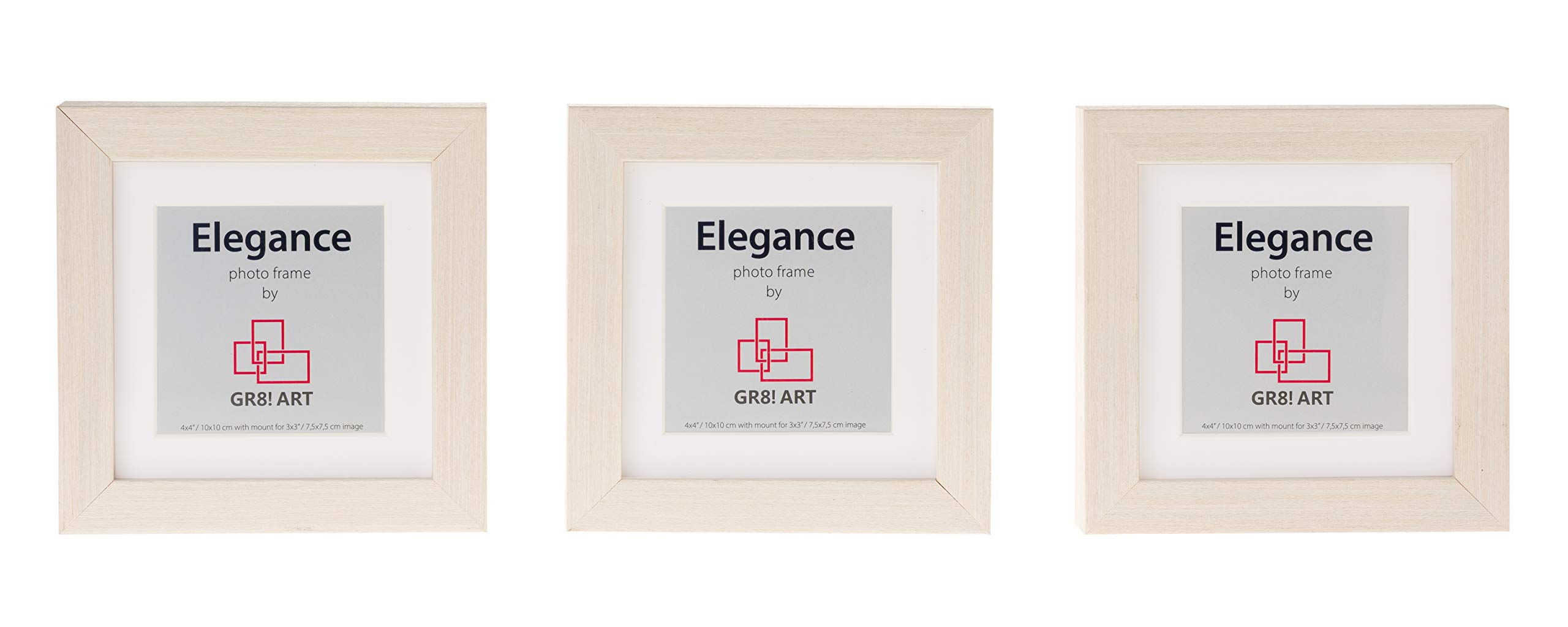 GR8! Art Elegance - Mini square Photo Frames for 4x4 or 3x3 Images - Set of 3 white Picture Frames - Made of Real Wood - Gallery Design, Easy to Use and Great For Family Pictures.