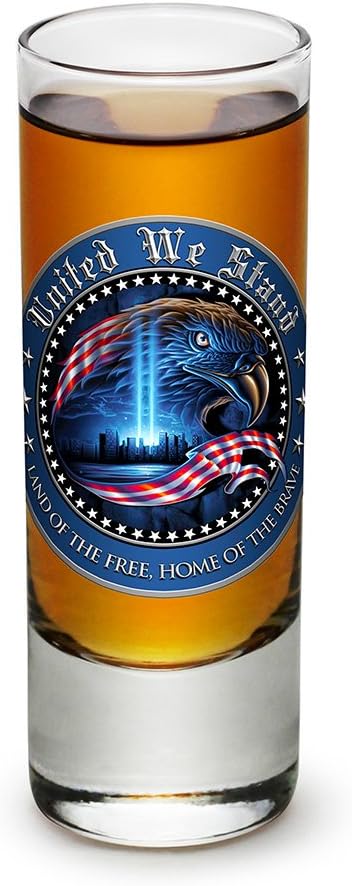 Erazor Bits Patriotic Military Home of the free -United We Stand -Shot Glass Shooter Heavy Base Tall 2 Ounce - Set of 4 - Mini Small Glass - For Liquor - Whiskey, Tequila, Vodka, Spirtis, Beverages