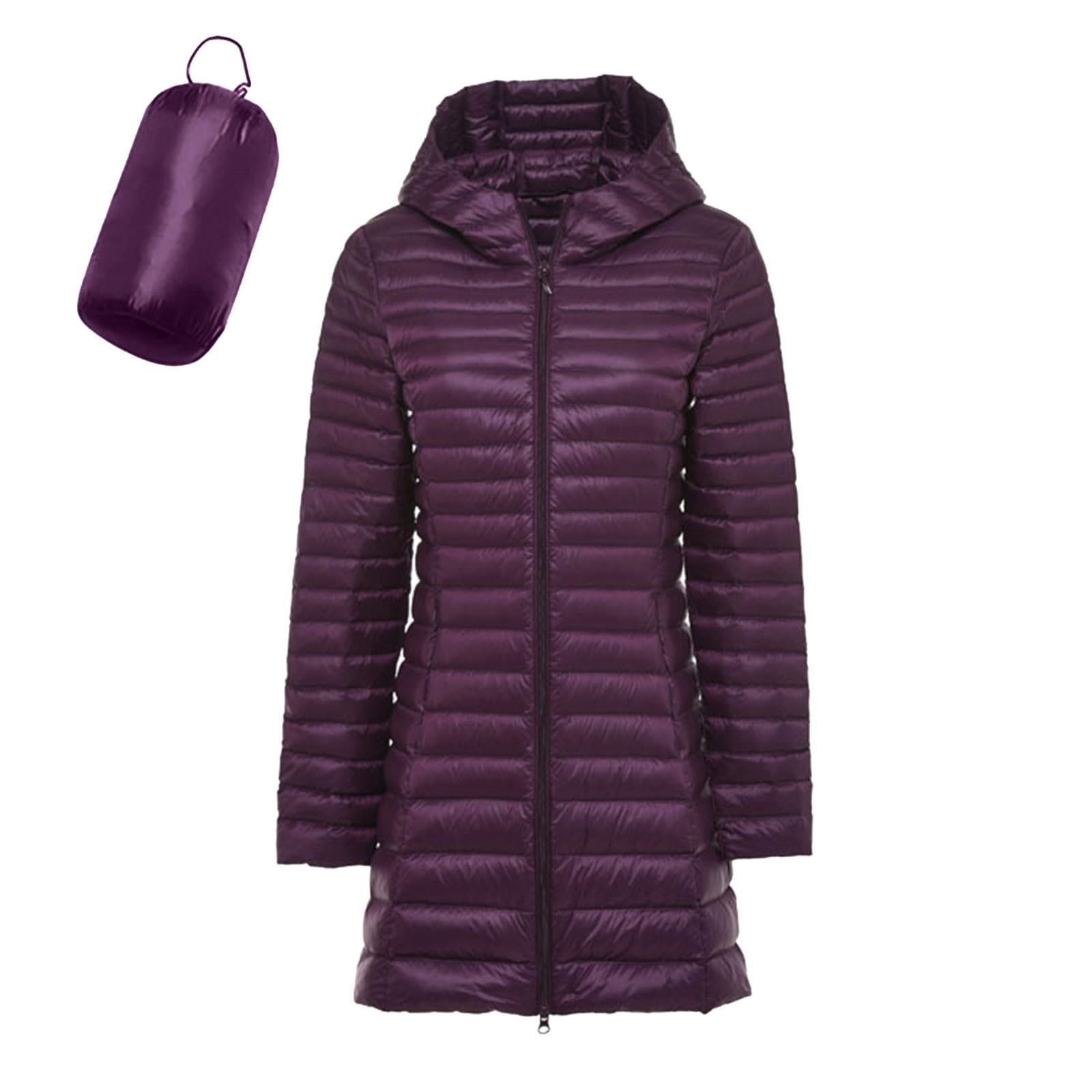 Generisch Piumino da donna leggero tinta unita piumino ultraleggero piumino lungo imballabile giacca trapuntata con cappuccio leggero cappotto funzionale giacca invernale largo cappotto piumino