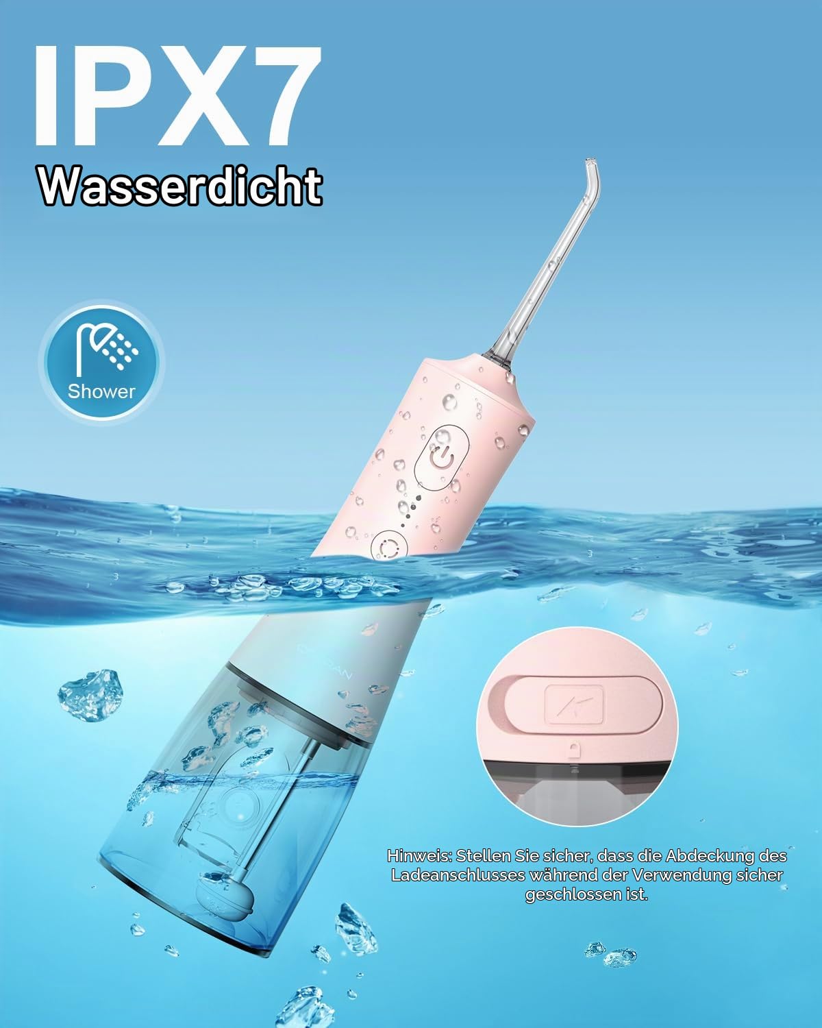 Operan Munddusche Kabellos, Tragbar Elektrische Zahnreiniger 4 Modi & 4 Düsen, 300ML Zahndusche Munddusche Testsieger Zahndusche für Entfernt Speisereste und Reinigt Die Zähne (Pink, 1Pack)