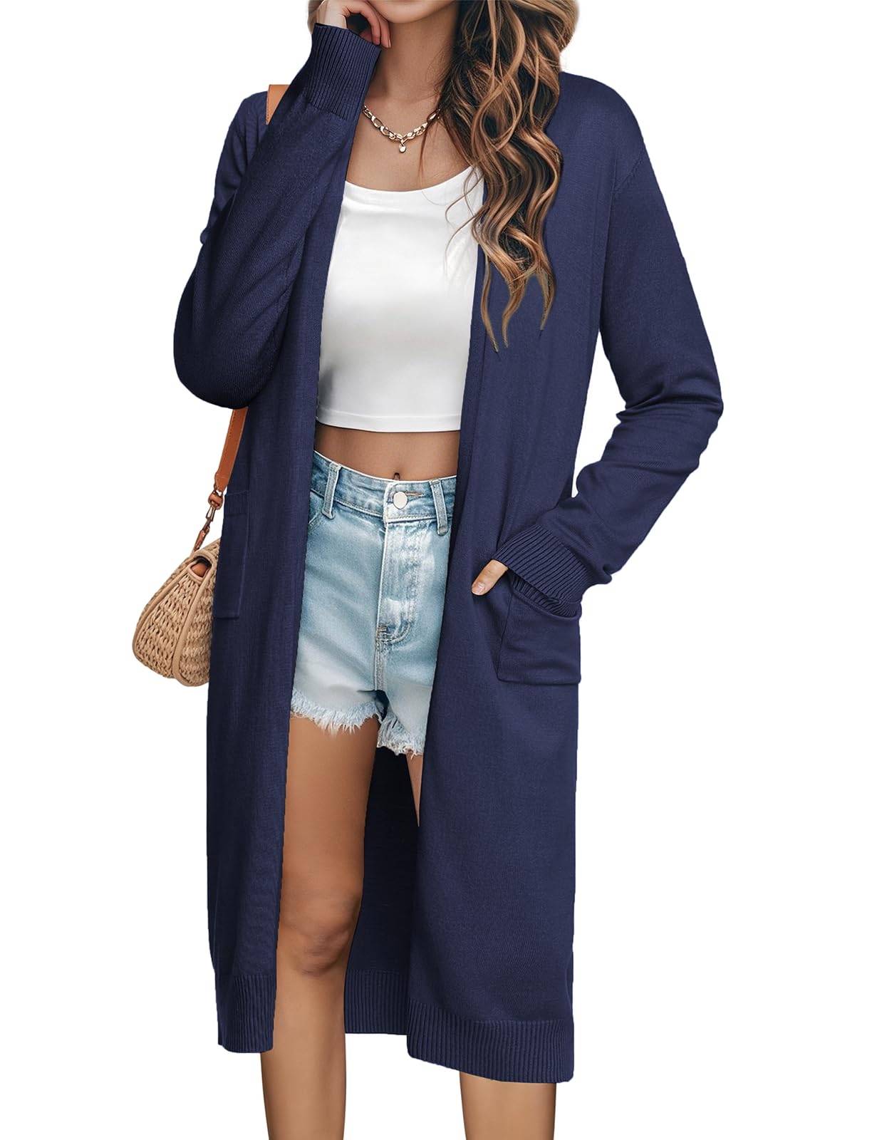 GRACE KARINEssential Solid Open Front Maxi Long Knitted Cardigan Sweater for Women