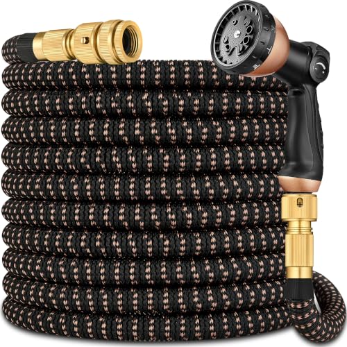 Expandable Garden Hose Pipe 200FT(60m) Flexible Water Hose w/10 Function Spray Gun & 2-in-1 Valve Quick Fittings Lightweight Durable Kink-Free Heavy Duty Expanding Hosepipes for Garden(BlackGold)
