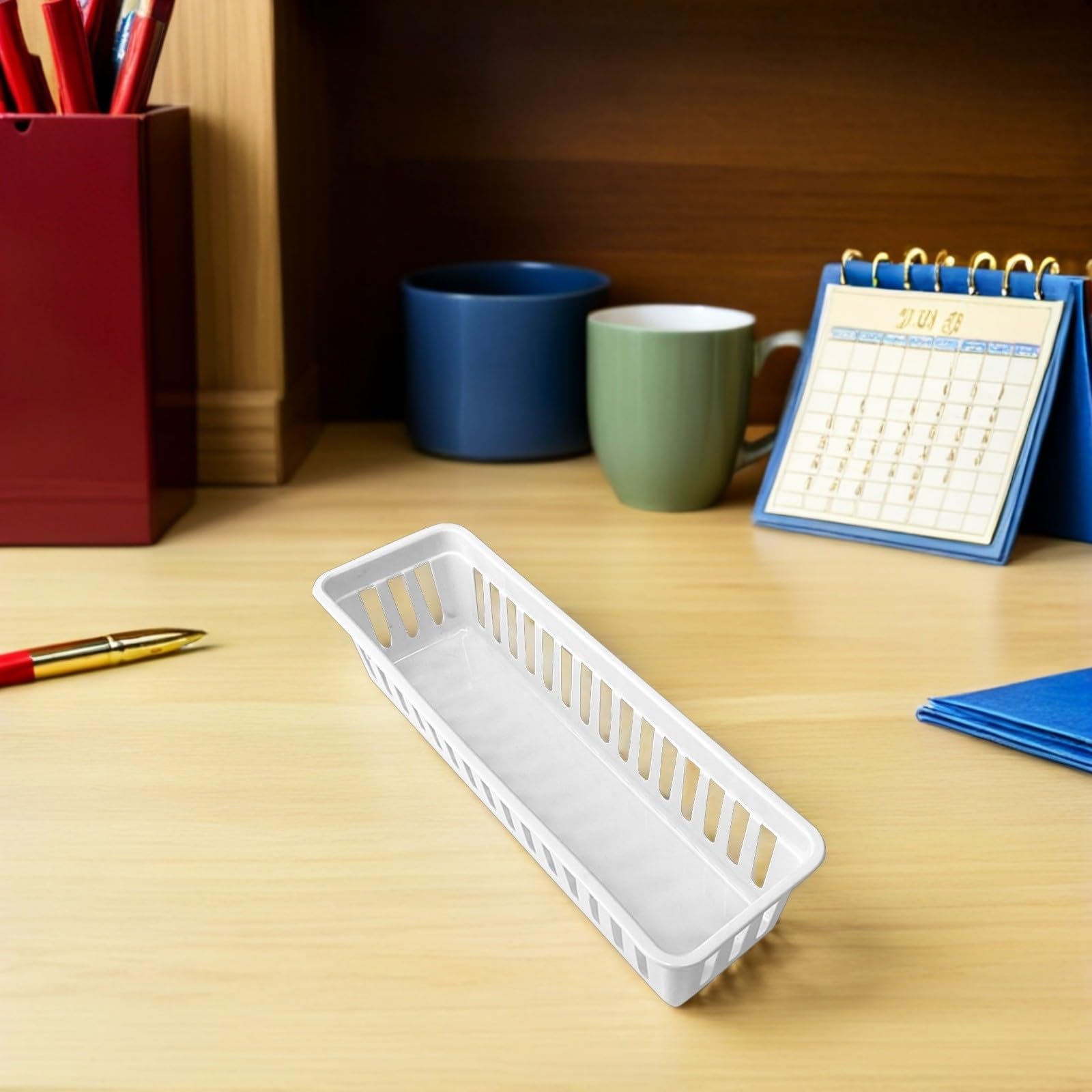 Alipis Organiseur de Crayons en Plastique Blanc, Design Rectangulaire Simple Ventilation, Lot de 12 Paniers Multifonctions pour Bureau et Salle de Classe