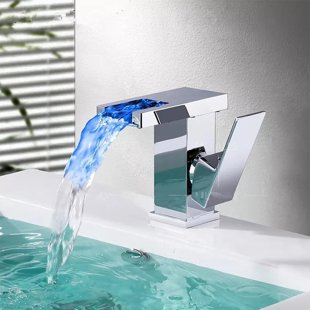Rubinetto miscelatore per lavello con luce LED, struttura in ottone, acqua calda/fredda, tubi standard UK, finitura cromata