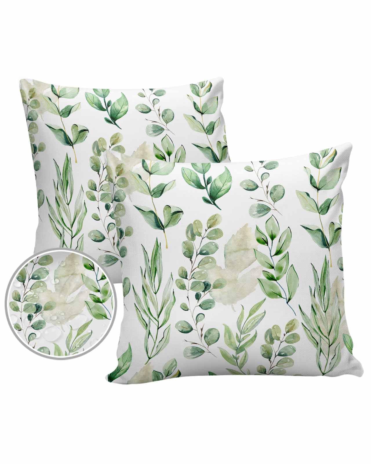 Green Eucalyptus Outdoor Pillow Covers Waterproof,All Weather Cushion Case Set of 2 Decorative Pillowcases for Sofa Couch Bed Decor Patio Furniture 16