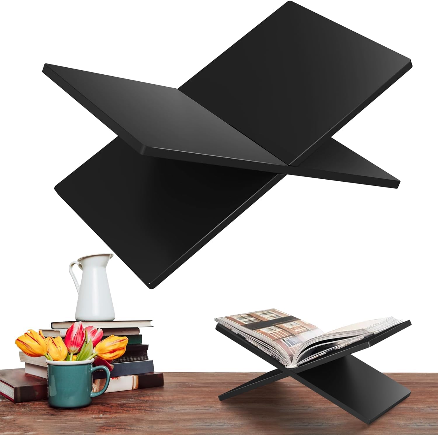 Azonee Acrylic Book Stand, Black Open Display Reading Stand For And Closed Books, Bible, Cookbook, Magazines, Textbooks, Recipe Holder Picture Display, 6" X 11"