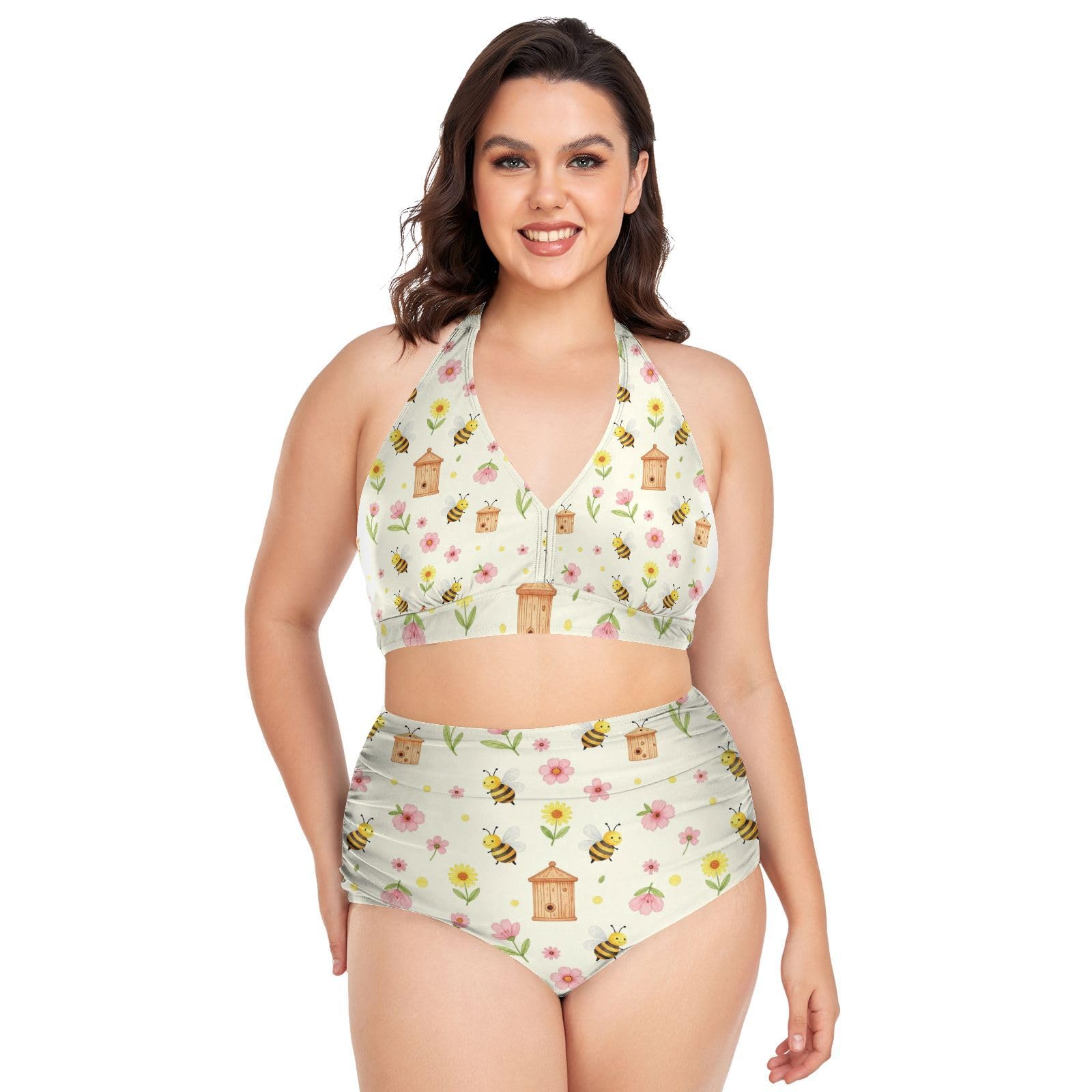FRODOTGV Costumi da bagno da donna curvy, da L a 4XL | Materiale liscio e setoso ad alta elasticità, sagomato 3D, per vacanze estive in spiaggia e cottage con fiori a bordo piscina