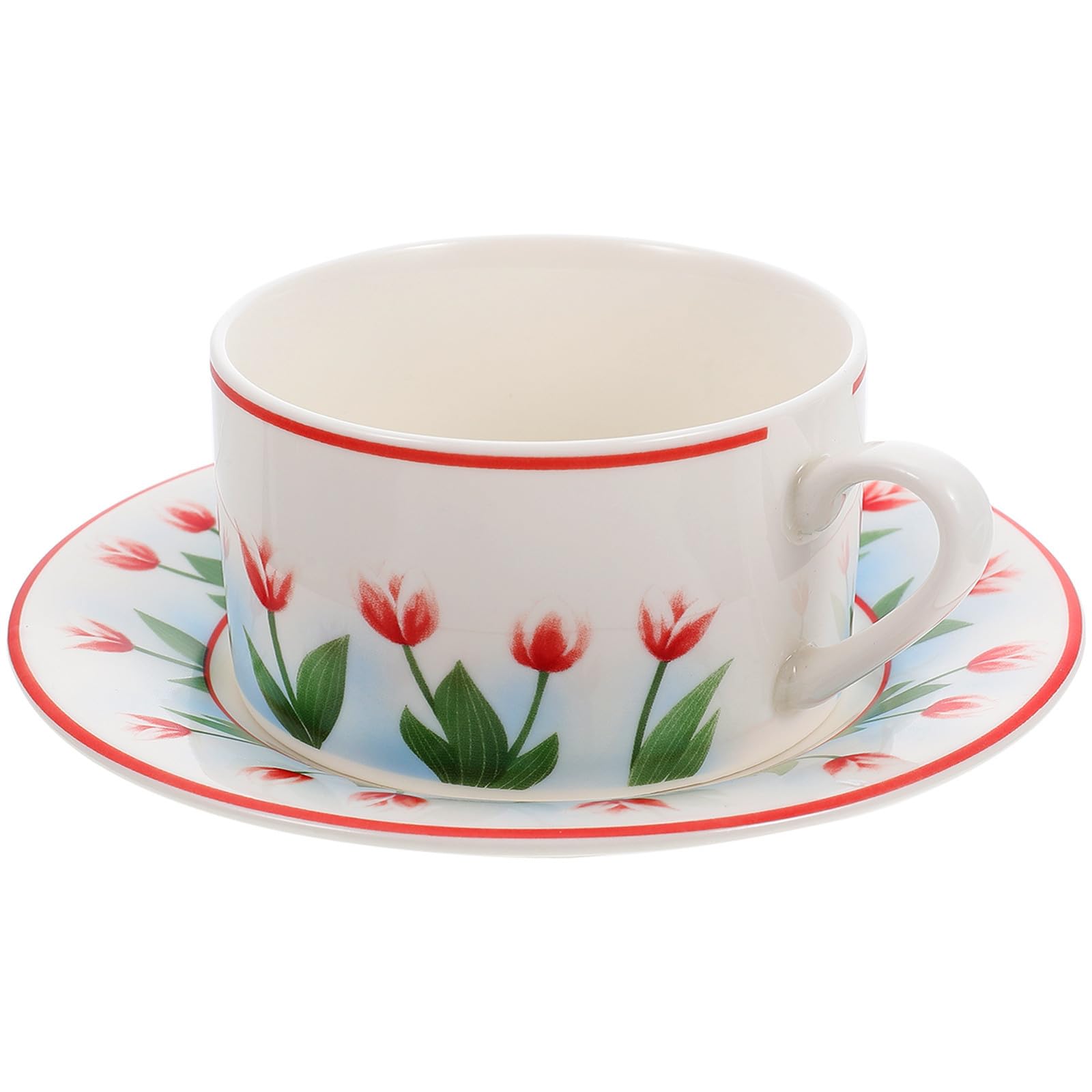 Genérico Juego de 2 Tazas de Café Vintage de Cerámica con Platillo | Agarre Cómodo y Asa Ergonómica, Superficie Lisa, Capacidad Adecuada para Uso Diario y Fiestas