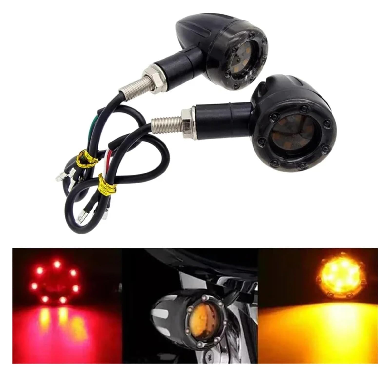 QWQNMC Indicatore Direzione Moto 12V Moto Indicatore di Direzione Nero Indicatori Ambra A Forma Proiettile Freno Rosso E Stop