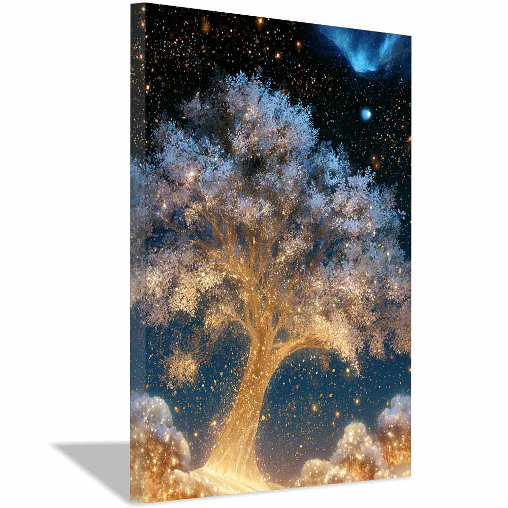HOQIU Tree Wall Art Misty Golden Tree artwork, home canvas prints, for Bathroom Living Room Bedroom(Multicolor)-70x100cm Framed