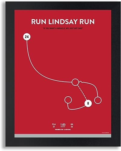 Scott Run Lindsay Run Georgia Game Winning Play  Póster de fútbol universitario de 12 x 18 pulgadas, decoración de pared enmarcada  Póster e