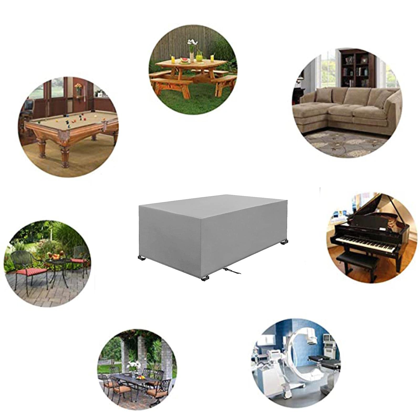 Housse Salon de Jardin 220x120x75cm Gris Argent 420D Oxford Résistant À La Déchirure pour Anti-UV étanche avec Boucle Verrouillage Différentes Tailles Rectangulaire Housse de Meubles