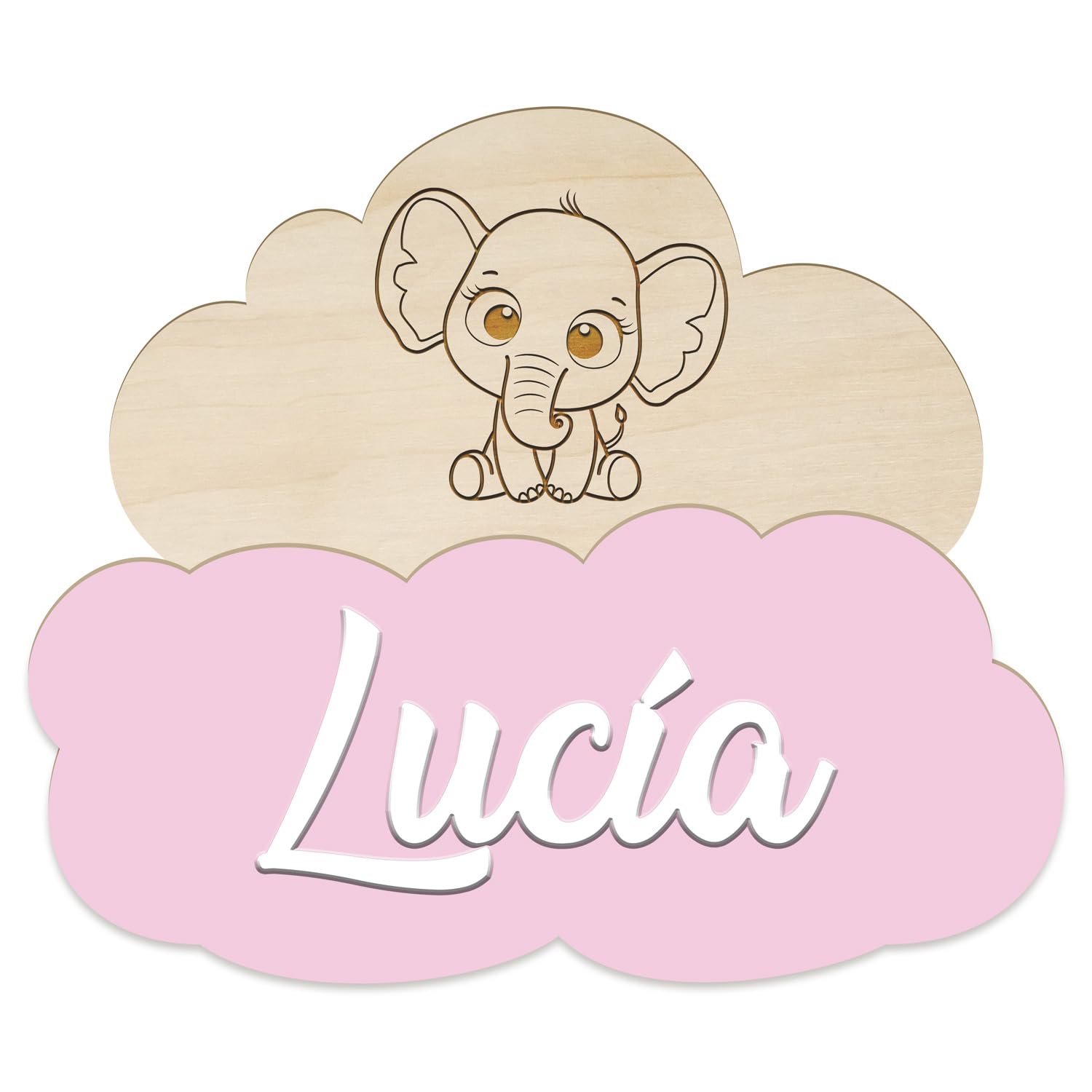 Nombre Decorativo Infantil de Madera Personalizado, forma de nube de 30x25cm, para decorar habitaciones, paredes y puertas. Regalo original para nacimientos, cumpleaños, comuniones y bautizos