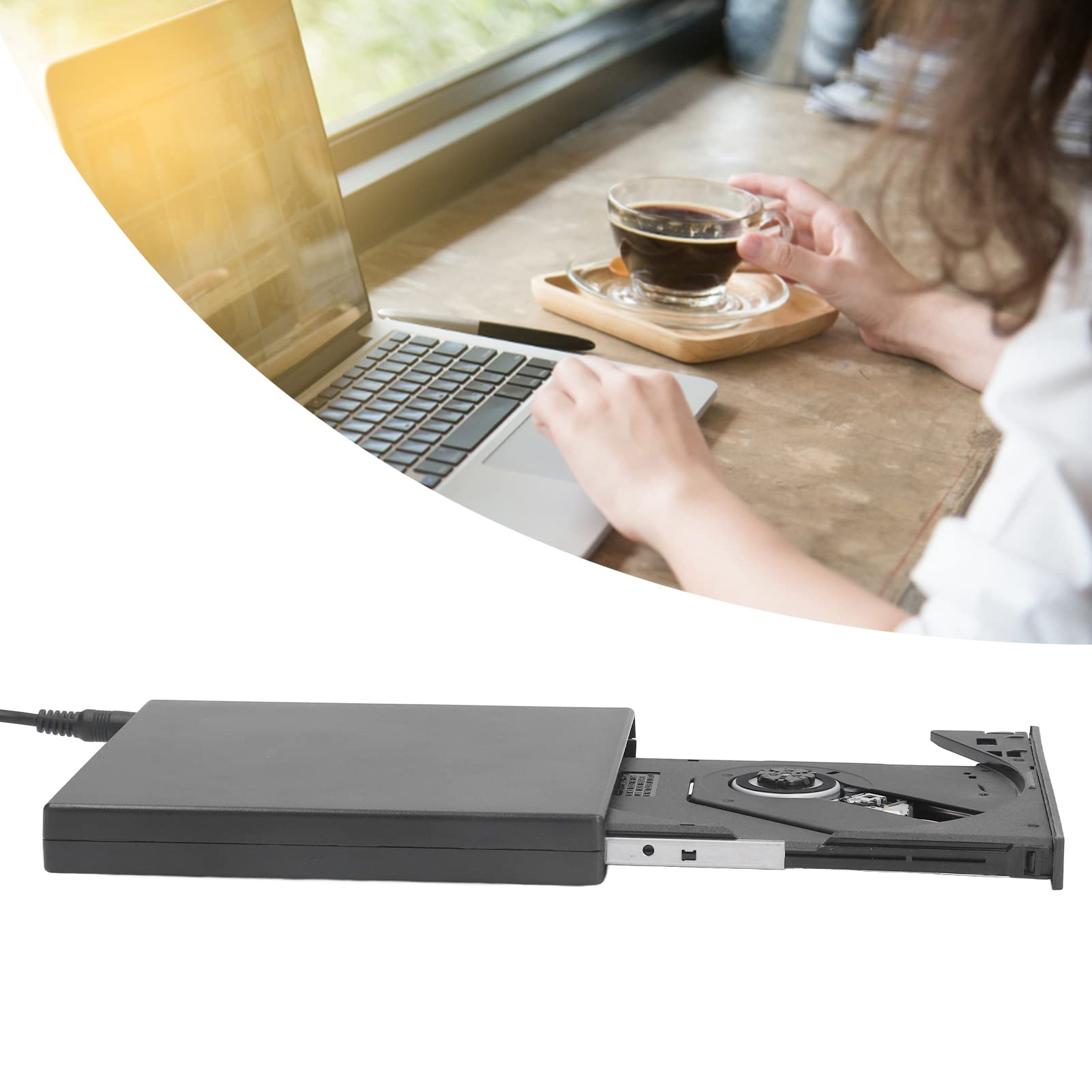 Unidad de CD DVD Externa, Escritura y Lectura de Alta Velocidad, Puerto USB Alimentado, Botón de Expulsión Equipado, Reproductor de CD DVD Delgado Portátil Compatible para Win para OS para Linux