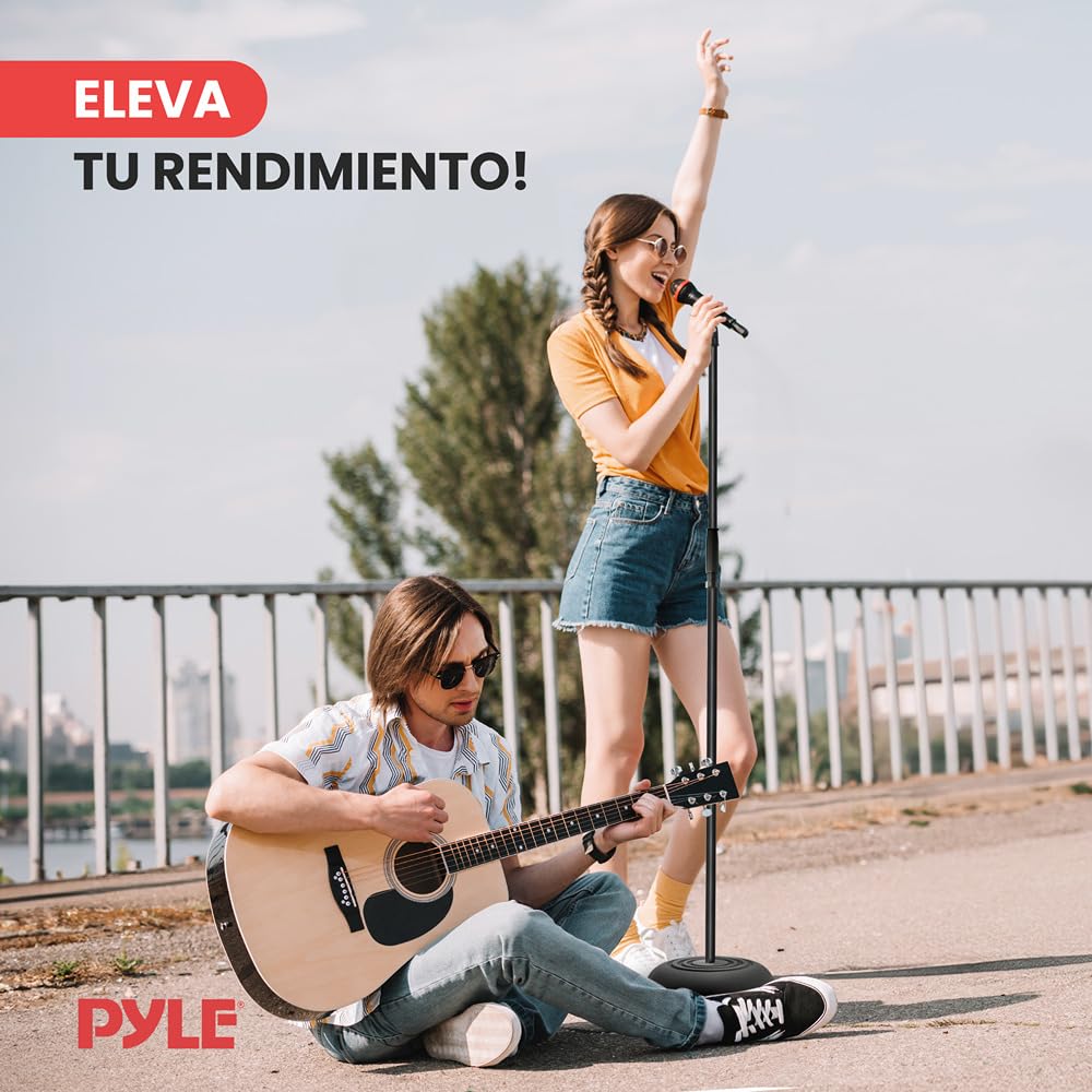 Pyle Soporte de Microfono, Altura Ajustable, Universal, Compacto, Liviano, Clip para Mic, Base de Goma