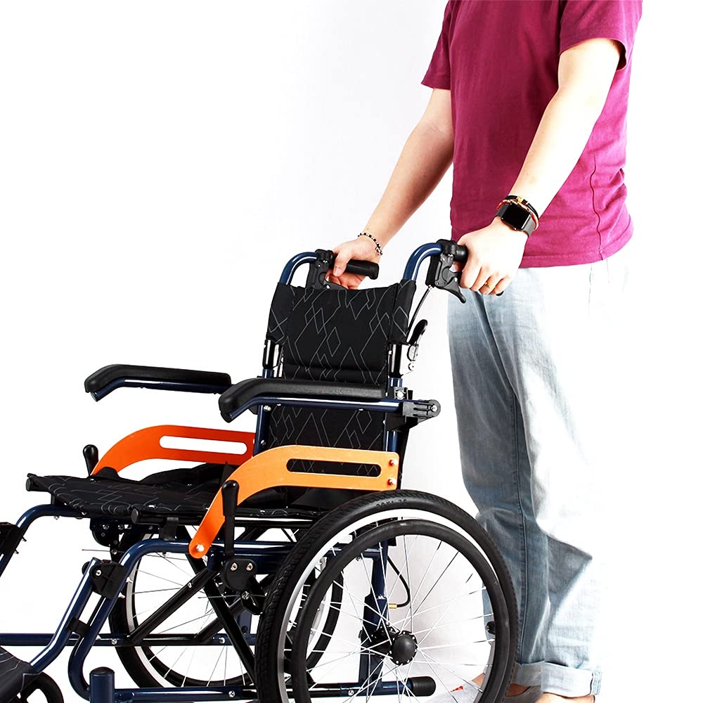 Silla de ruedas de aluminio autopropulsada manual y plegable ligera con ruedas de liberación rápida, marco plateado, ayuda de movilidad para viajes, silla cómoda propulsada por asistente