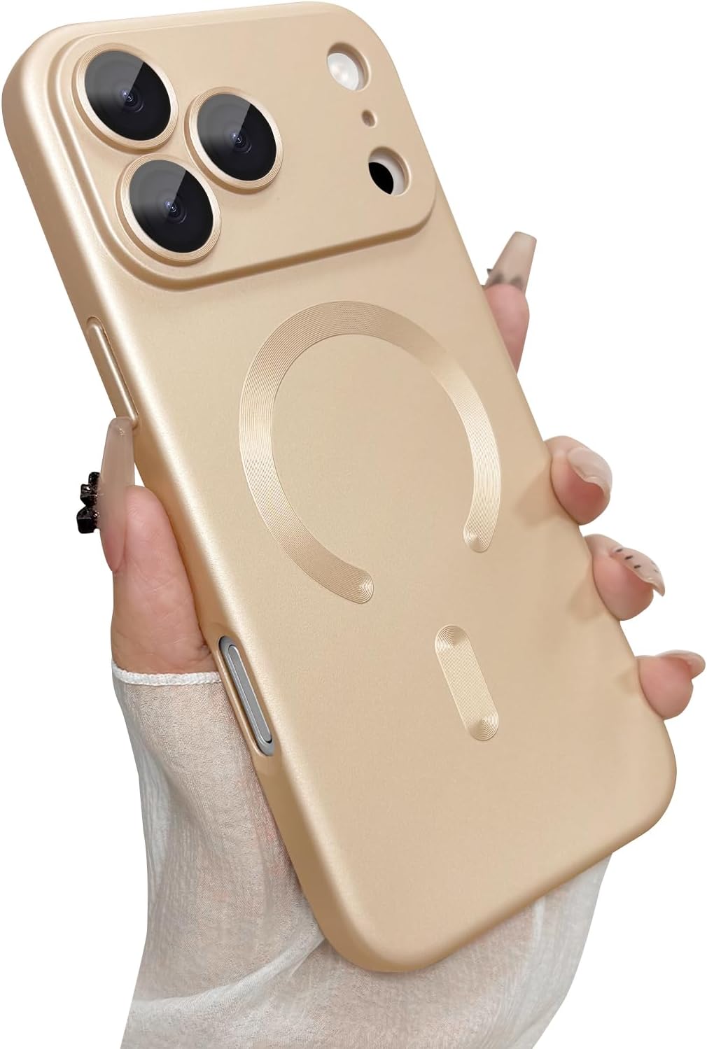 Magnetic for iPhone 17 Pro Case, with Camera Lens Protector, Compatible with Magnetic, Slim Shockproof Soft Silicone Metallic Luster Phone Case for iPhone 17 Pro, Champagne Gold Champagne Gold iPhone 17 Pro