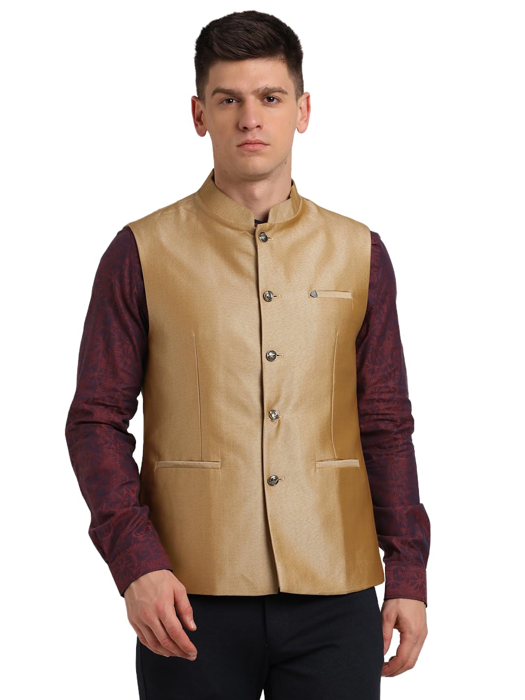 turtle Men Terry Rayon Tailored Fit Dobby/Structure Brown Nehru Jacket-picture-29