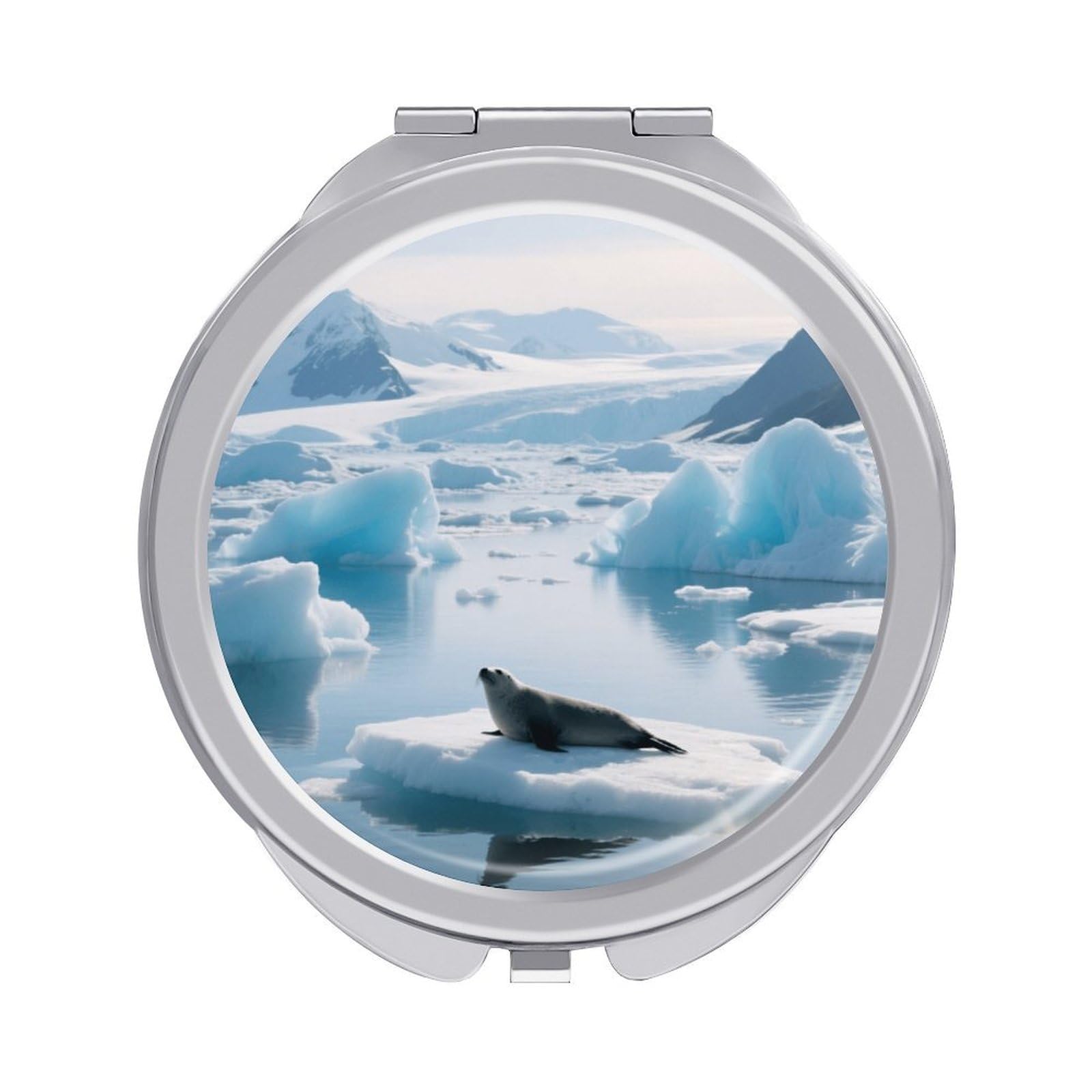 Fekiloot Style Glacier Fjord Iceberg Travel Makeup Mirror Handheld Compact Mirror Portable Pocket Mirror Double-Sided 1X/2X Magnifying For Handbag And Purses