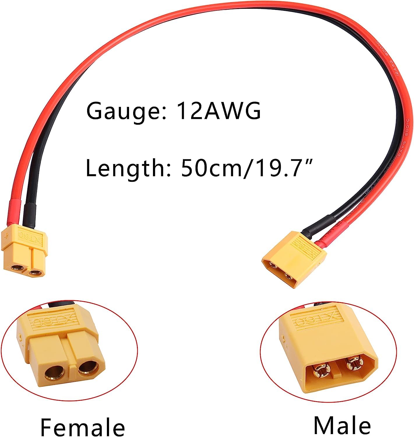 Amazon | GTIWUNG 1個 XT60オス-メスコネクターケーブル12AWG 50cm 1対