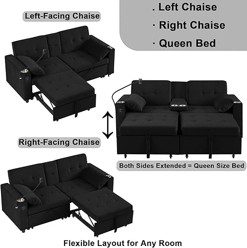 Miniatura 39 de sofá cama de terciopelo de 58 pulgadas, convertible 3 en 1 con bolsa de almacenamiento y respaldo ajustable, perfecto para espacios pequeños, sala 7