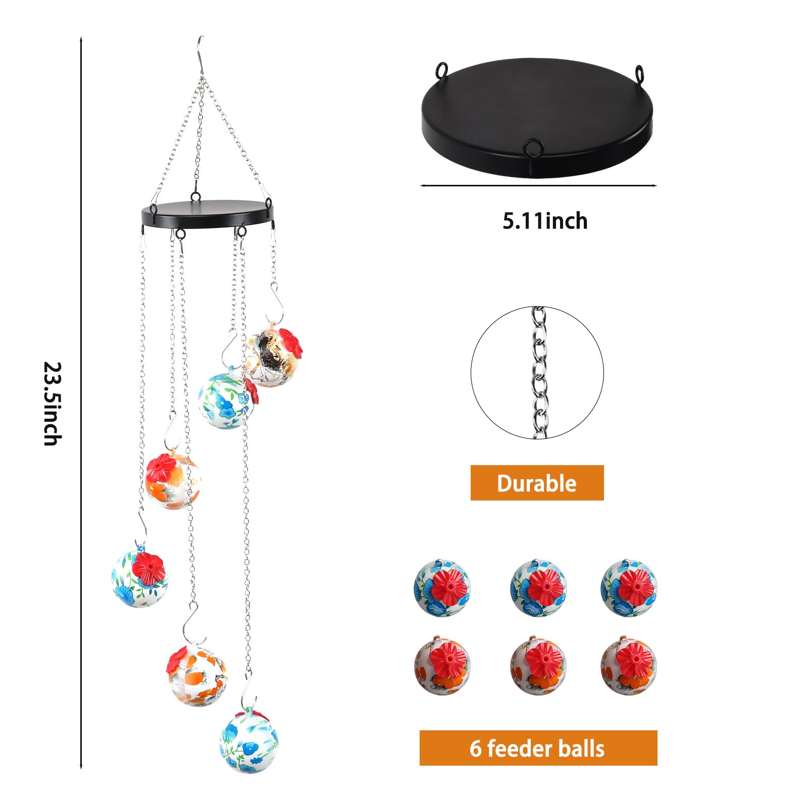 Qivine Bird Feeders Wind Chimes, Fat Ball Feeders Hanging - Image 2