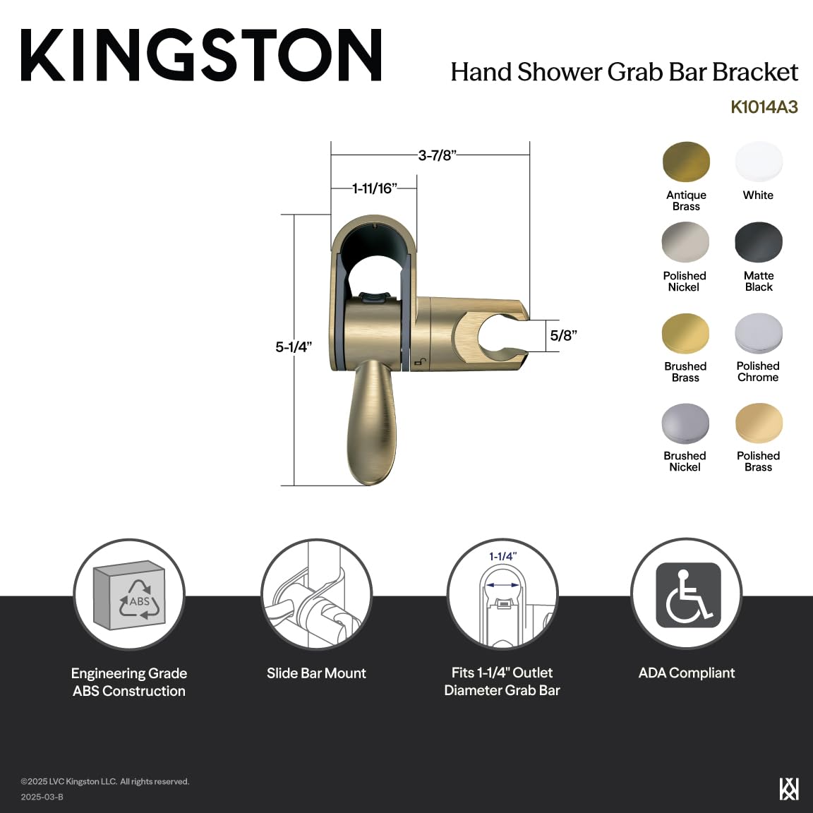 Kingston Brass K1014A8 Supporto Doccia per Barra O.D 1-1/4", Nichel Spazzolato