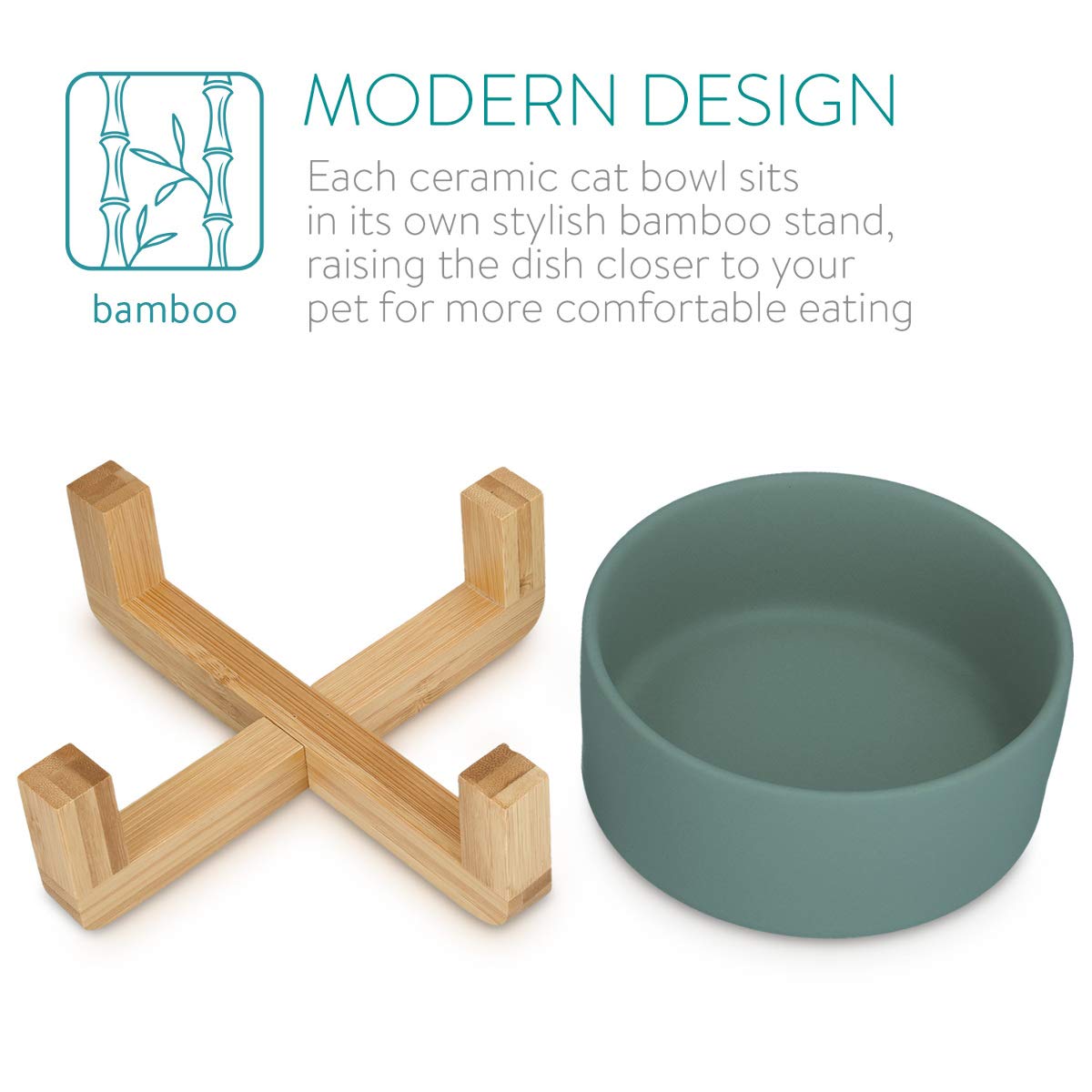 Set 2 Ciotole Rialzate Per Cani E Gatti Navaris | In Ceramica E Bambù | Design Scandinavo Grigio - Foto 13