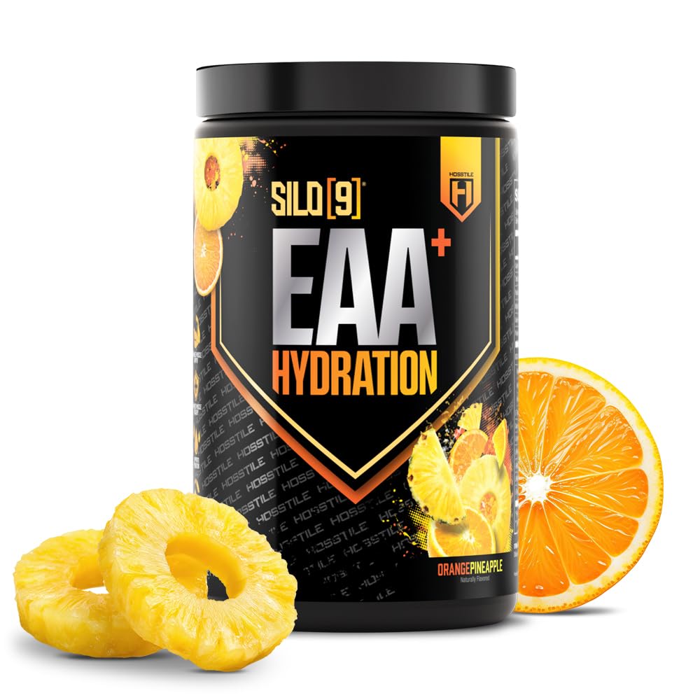 HOSSTILE SILO[9] EAA + BCAA em pó com eletrólitos, 8 g de EAAs e 6 g de BCAAs, sabor laranja e abacaxi, 30 porções