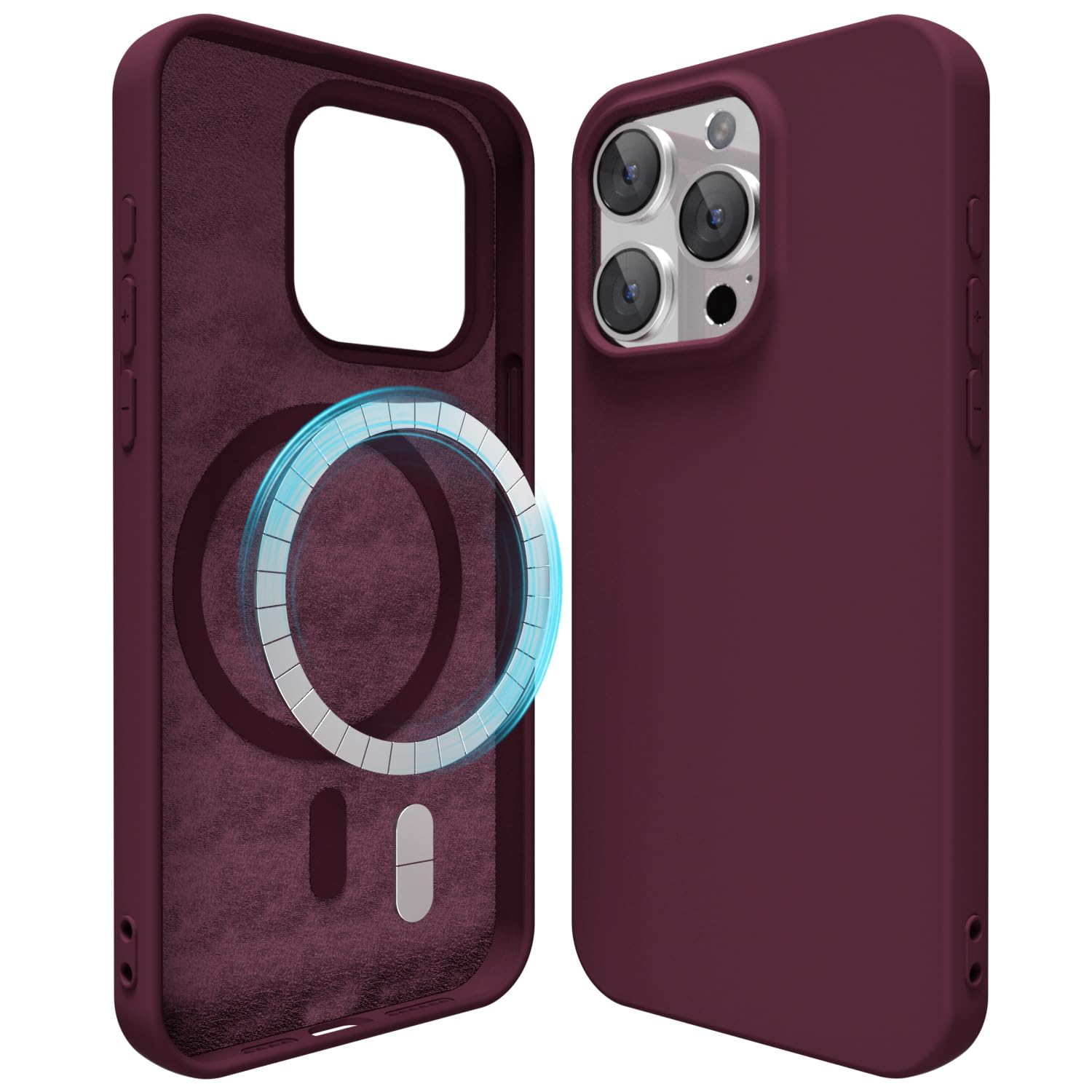oakxco Silicone iPhone 15 Pro Case Compatible with Magnetic Wireless Charging Magsafe Soft Slim Rubber Gel with Magnet Matte TPU Cover for Women Men Burgundy Plum Wine
