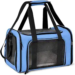 Bolsa de Transporte para Pet com Ventilação, 42 x 26 x 27 cm, Portátil para Avião, Ônibus e Carro, Com Ventilação nos 4 Lados, Premium (Azul)