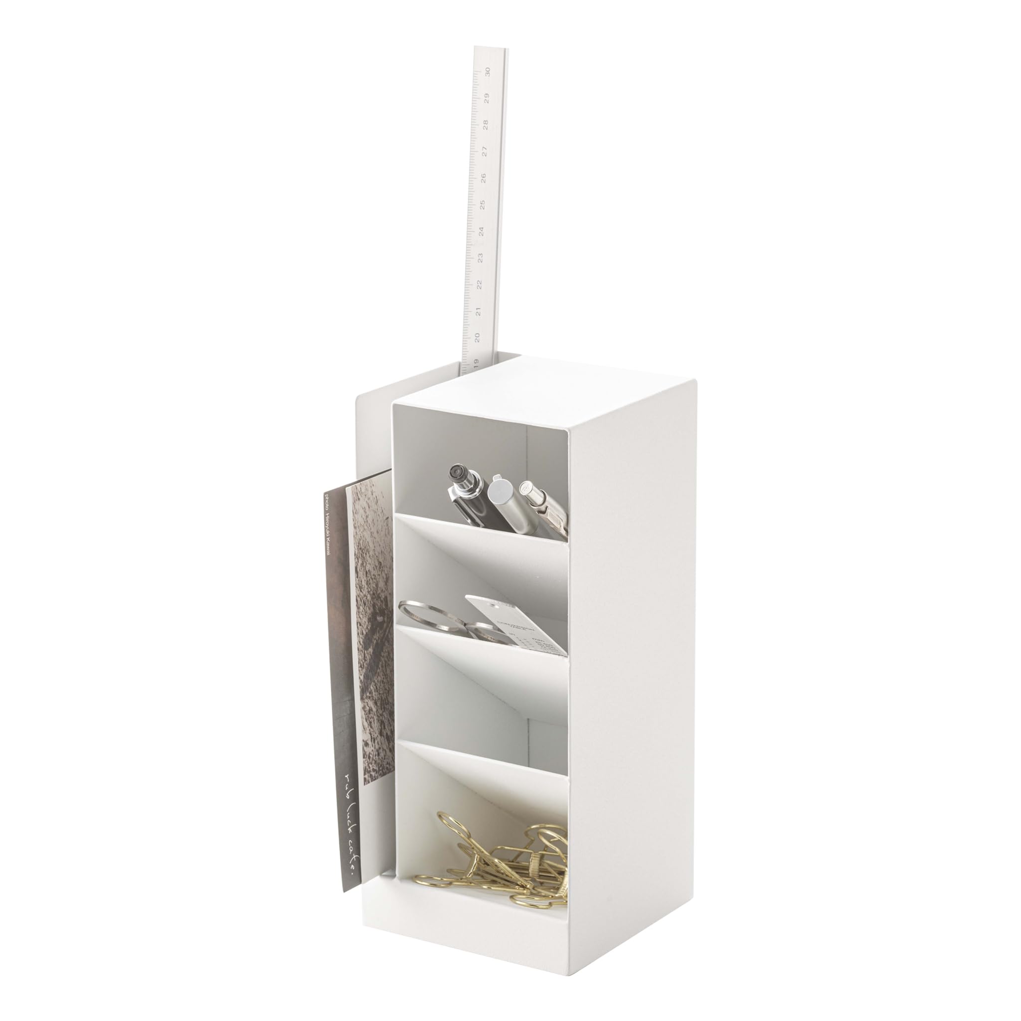Porte-crayons acier blanc YAMAZAKI pot à stylos stable anti-basculement