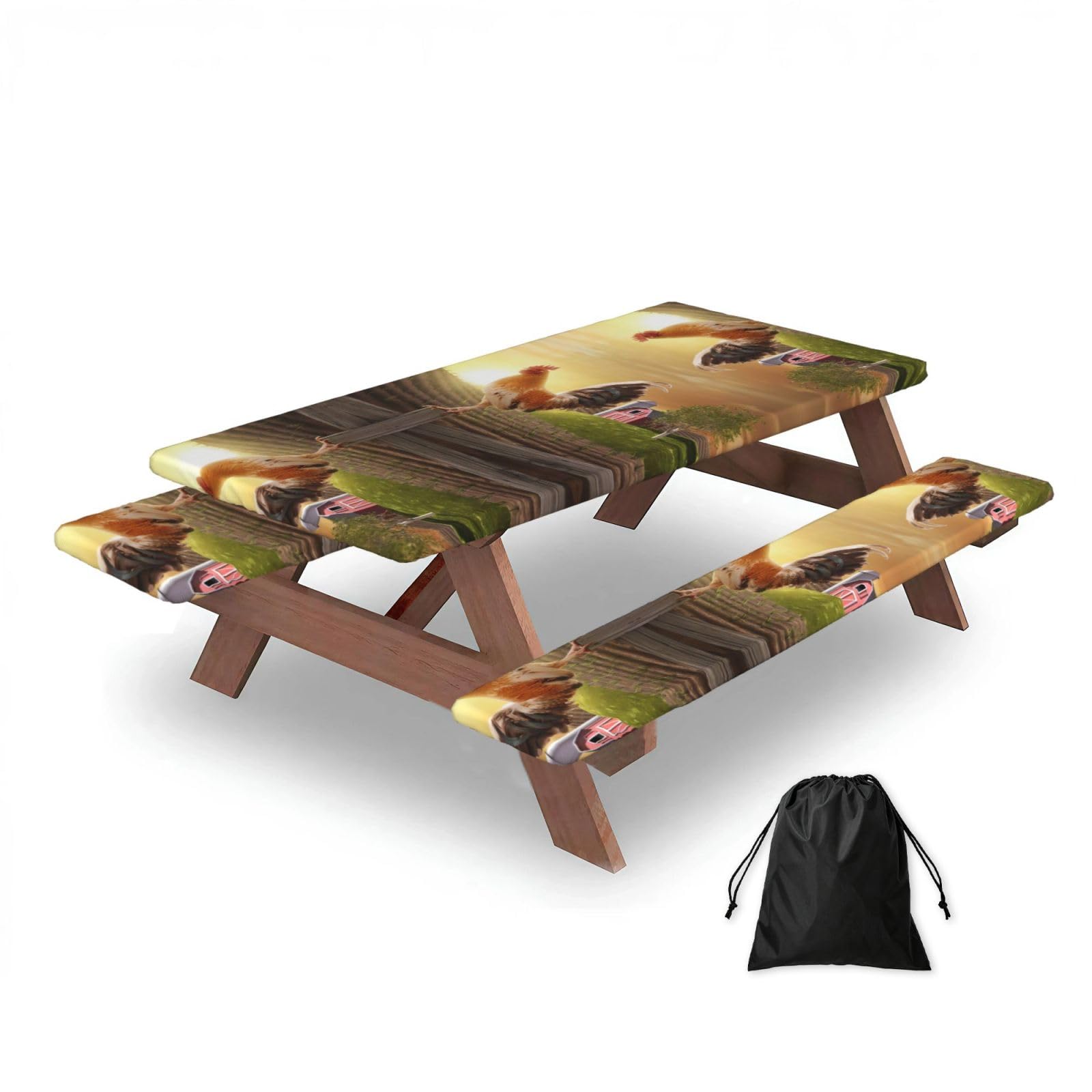 Zqytgfdc Black Rooster On Wood In Farmland Rectangular Water-Repellent Picnic Tablecloths, Outdoor Camping, Picnic, Bbq