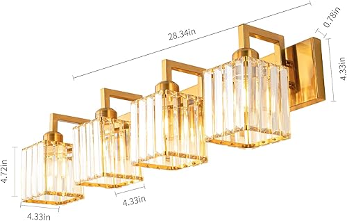 Miniatura 4 de FDPBY Moderna lámpara de pared de cristal para baño, 4 luces doradas, moderna lámpara de pared de cristal para baño, iluminación de tocador de