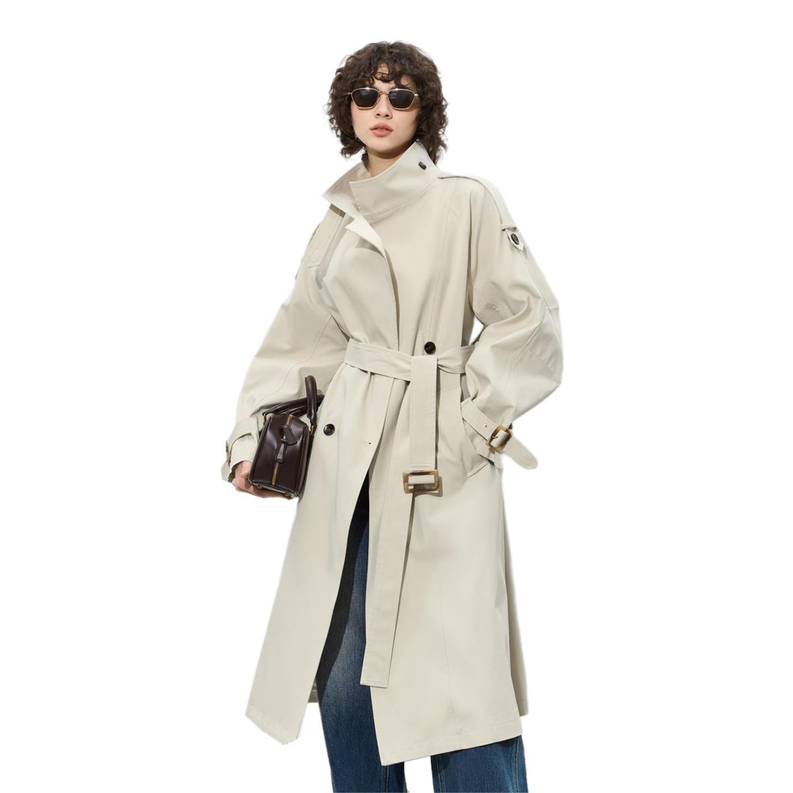 Retro Casual Loose Mid-Length Trench Coat for Women Autumn Winter Overcoat