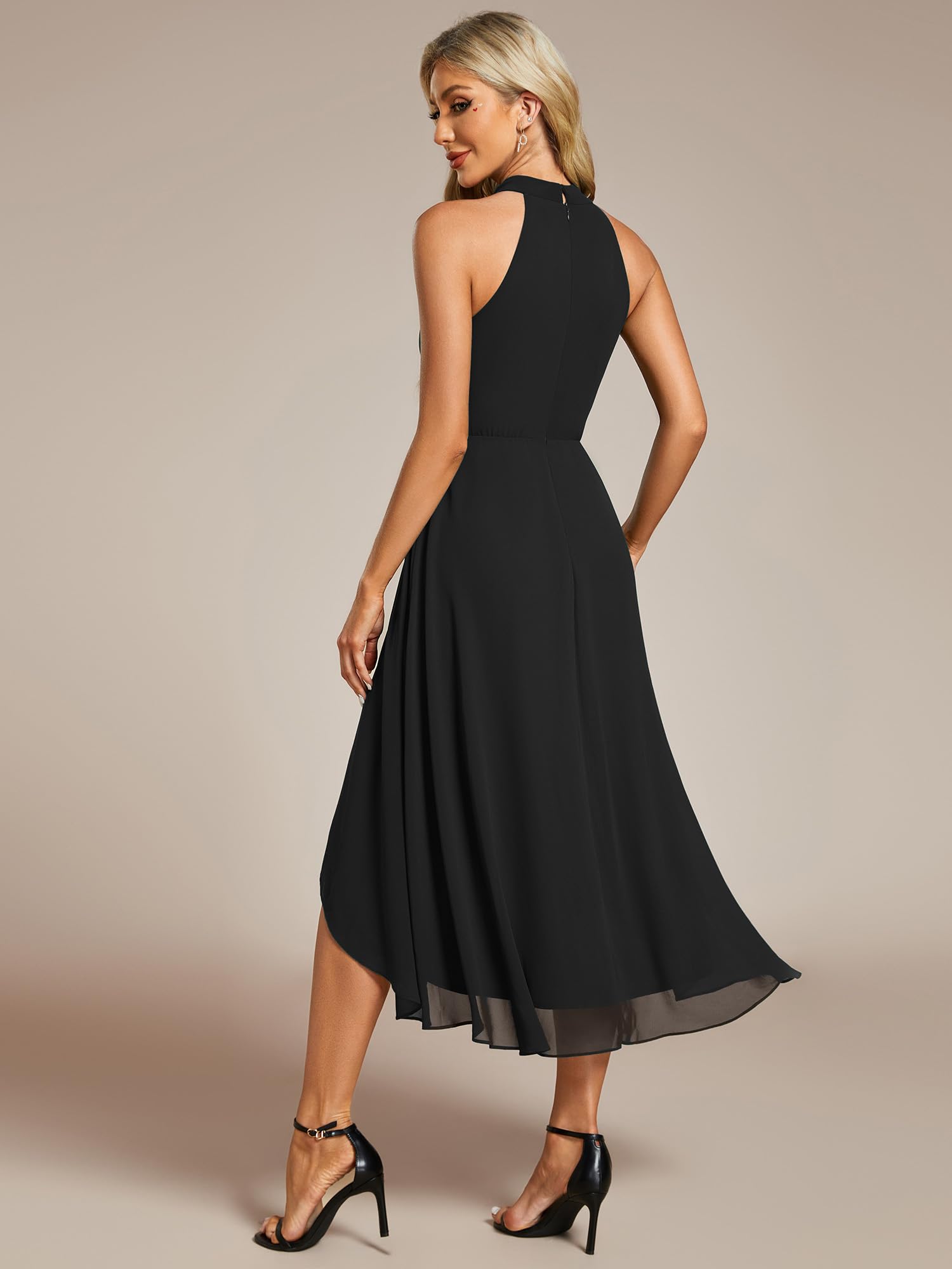 Ever-Pretty Vestido de Invitada Sin Respaldo Pliegues High Low Muselina Dobladillo Irregular Chic Vestido de Noche Elegante EG31926