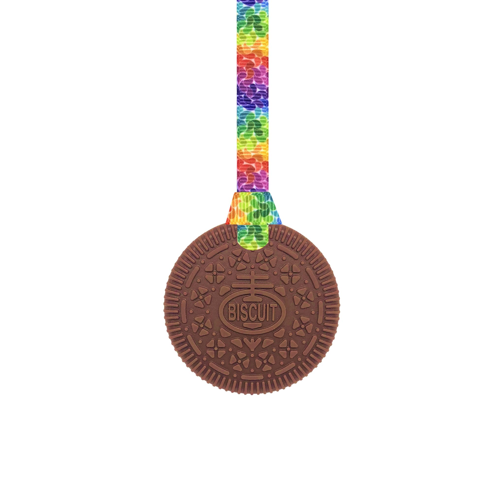 Sensory Oojamabobs - Biscuit Pendant chew Necklace - Autism - Brown & White with Lanyard (8 Designs Available!) (70cm, Rainbow Leaves)