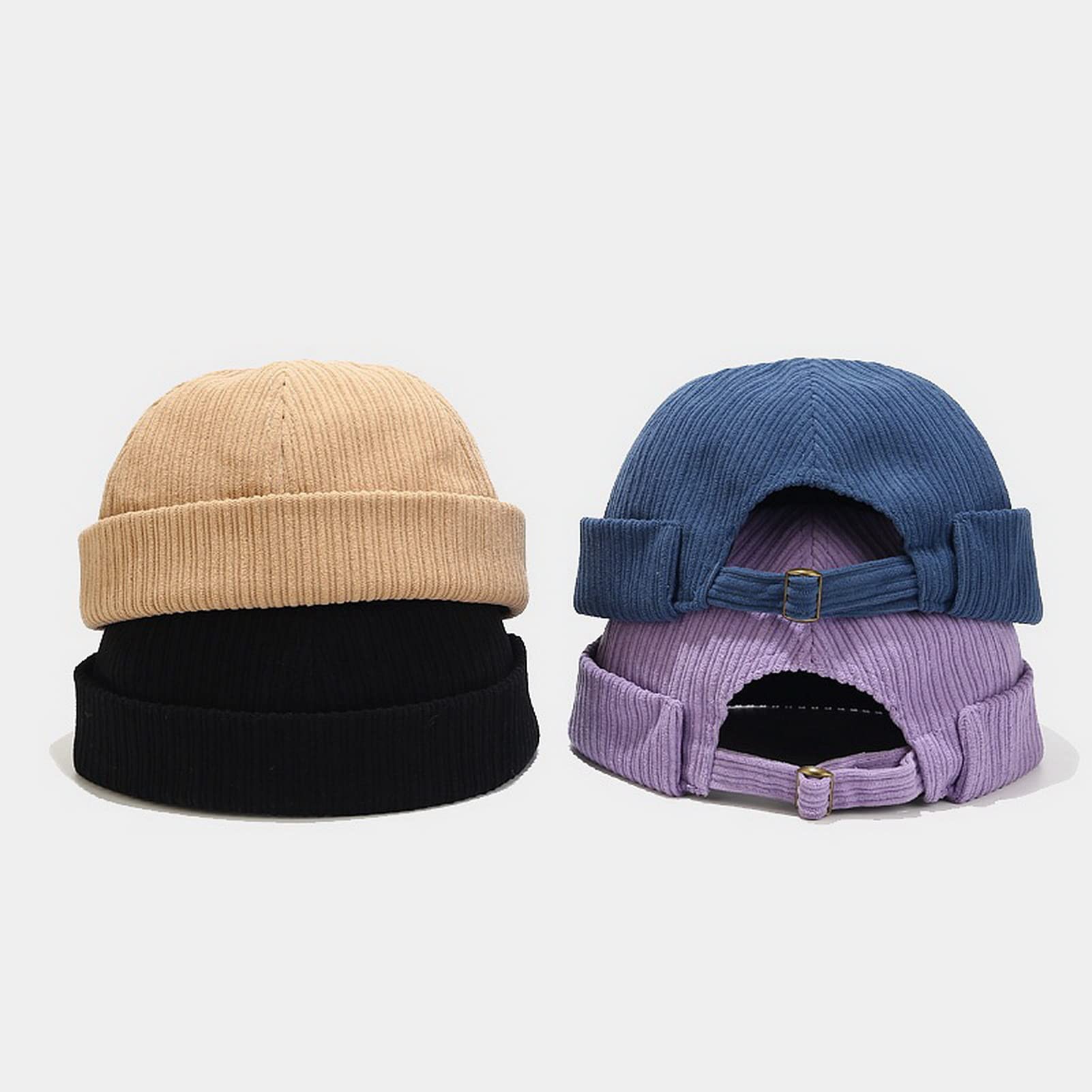 Faringoto Sombrero de pana de color sólido con diseño de cubo para hombre y mujer, gorra de manga enrollada, sombrero retro