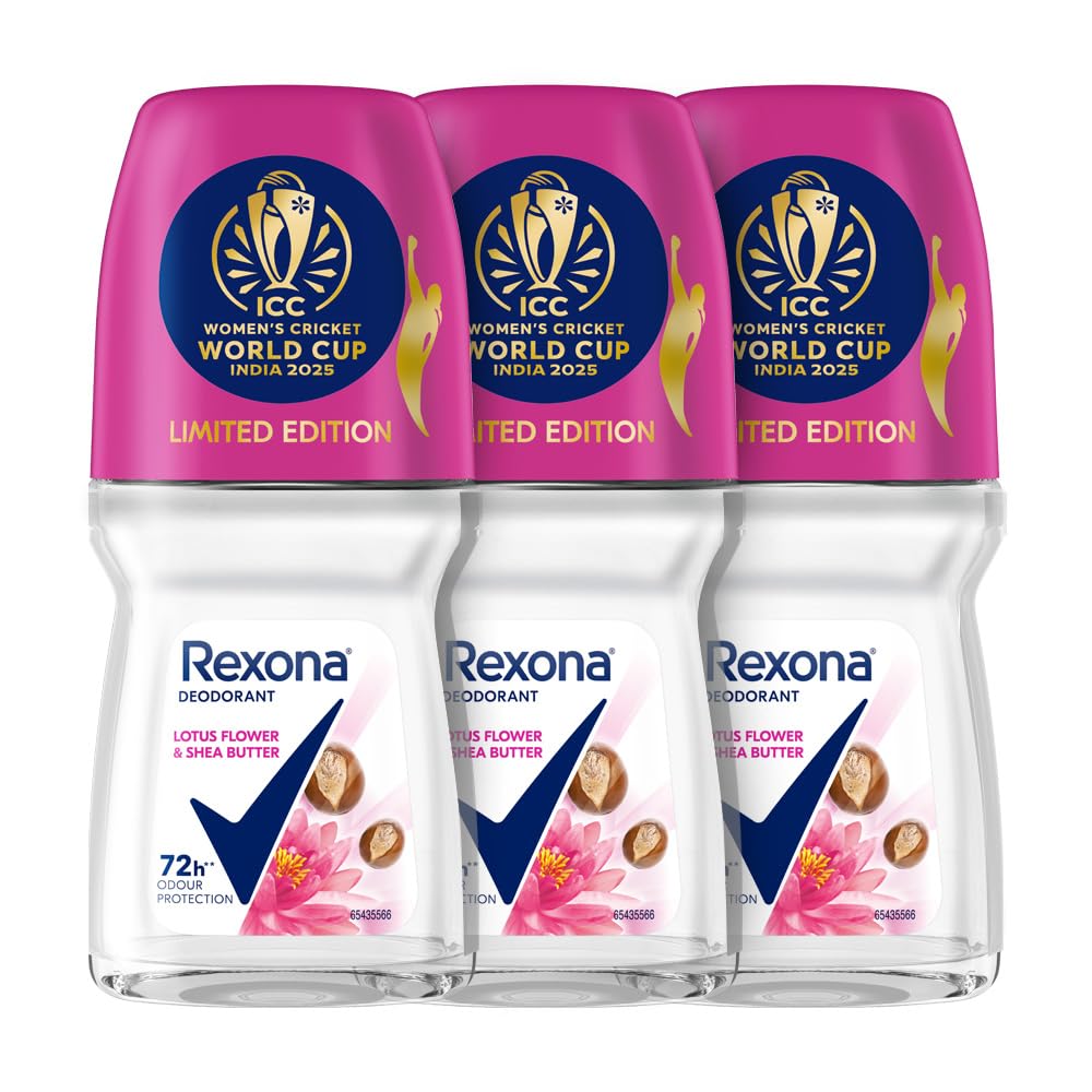 Rexona Lotus Flower & Shea Butter Antiperspirant Roll-On | for Women |72H Odour Protection | Limited Edition Pack - ICC Women’s Cricket World Cup India 2025 |50 ML (Pack of 3)-picture-36