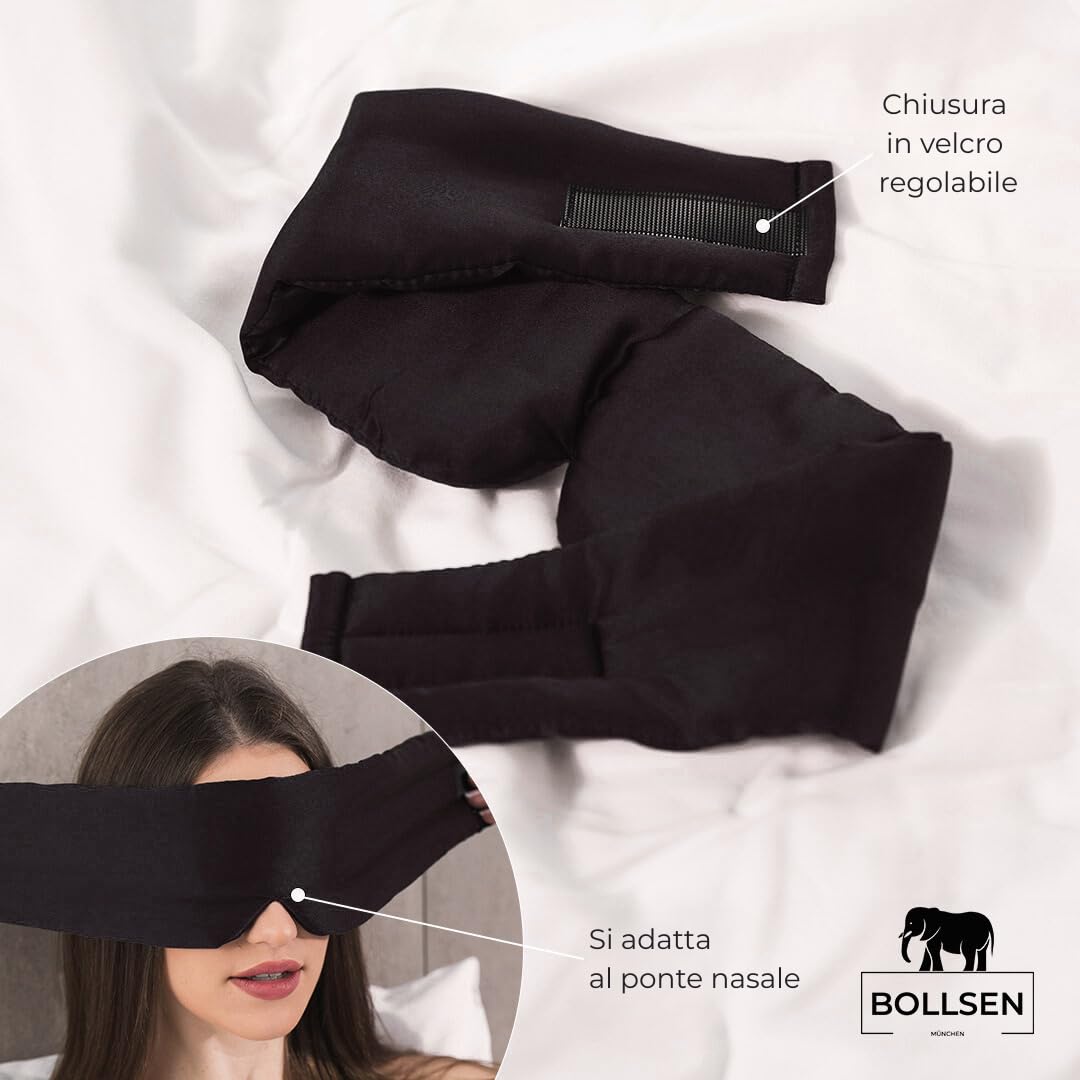 BOLLSEN Maschera per Dormire in Seta – 100% Seta di Gelso, Ultra-Morbida, Traspirante, Regolabile, Buio Totale – Blu Navy, Quarzo Rosa, Nero Profondo – Disponibile in Confezione Singola o Multi-Pack