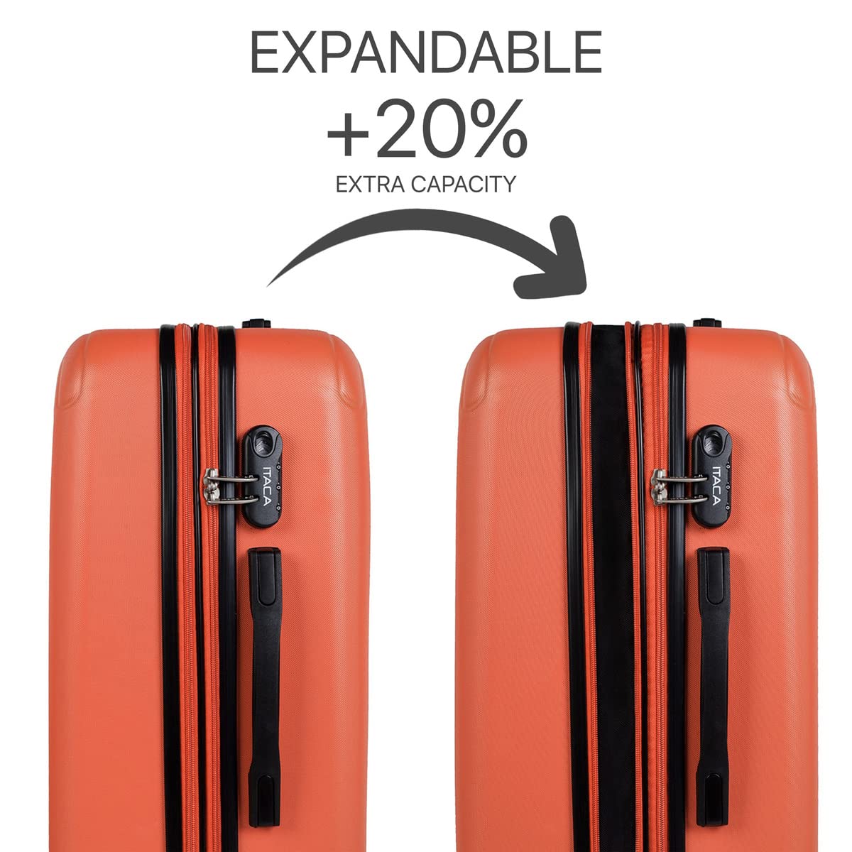 ITACA - Maletas Grandes De Viaje Rígidas Ligeras con 4 Doble Rueda 360° Maleta Grande 23 Kilos Alta Resistencia Extensible Maleta XL Duradera, Mandarina — view 3