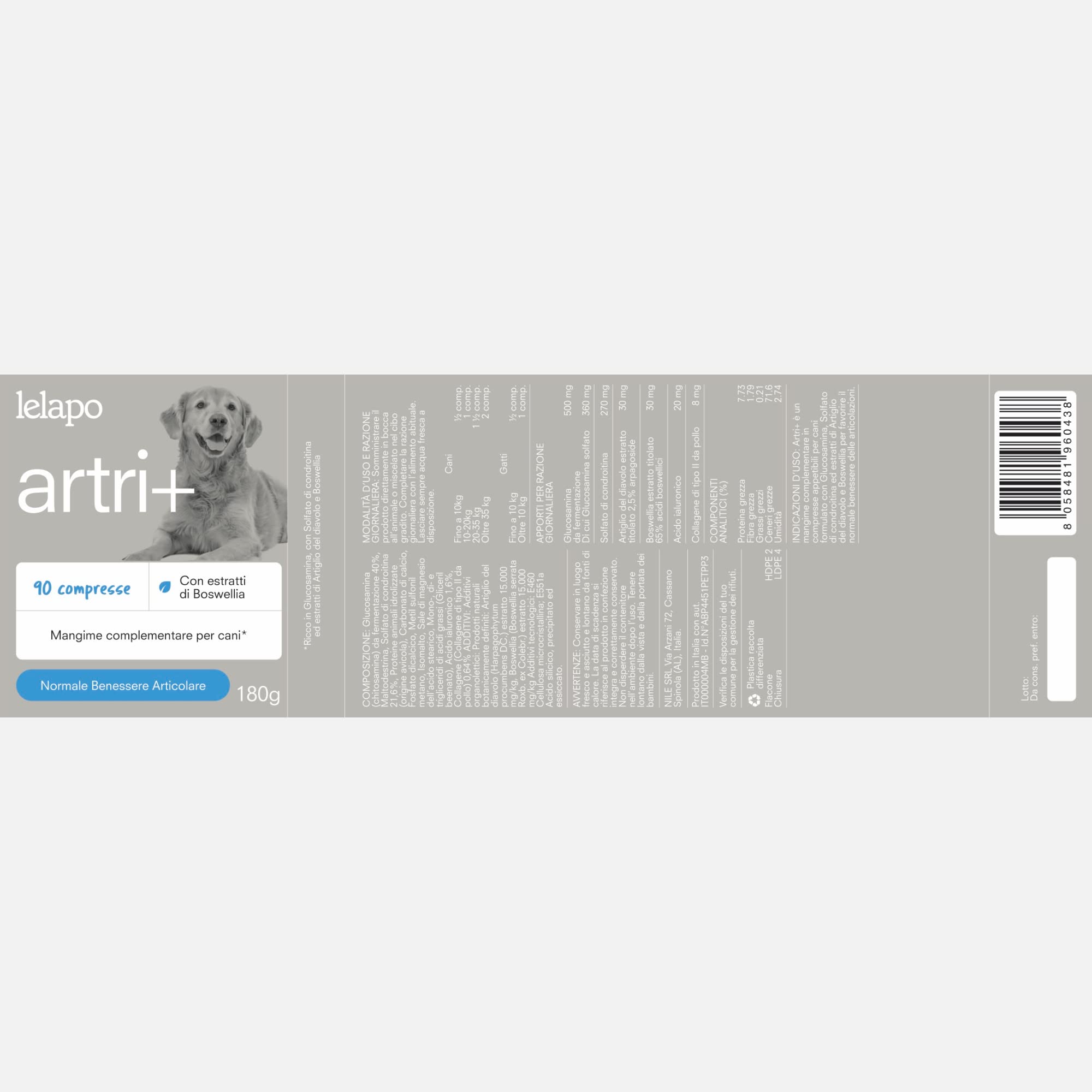 Artri+ Integratore Articolazioni Cane 90 Capsule Appetibili Mangime Complementare 500 mg Glucosamina + 280 mg Condroitina Con Artiglio del Diavolo e Boswellia Made in Italy