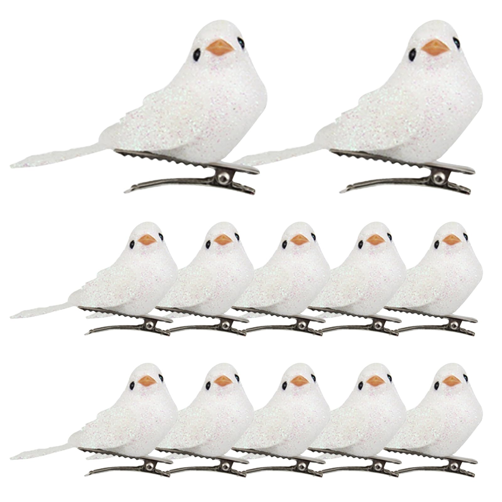 Wedhapy Artificial Bird Ornaments Christmas Birds Ornaments With Clip Artificial Foam Birds for Xmas Tree Wreaths Decorations 12PCS White