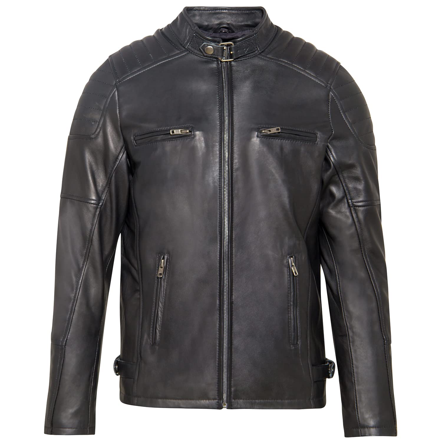URBAN 5884 Men's Ralf, Soft and Durable Ovina Leather Jacket, Black, M