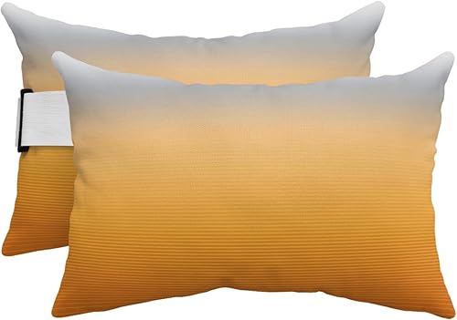 Anzona Paquete de 2 fundas de almohada lumbar de color amarillo y gris degradado, impermeables, para exteriores, diseño de rayas degradadas, arte Anzona Paquete de 2 fundas de almohada lumbar de color amarillo y gris degradado, impermeables, para exteriores, diseño de rayas degradadas, arte